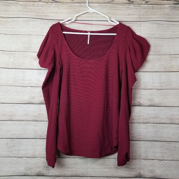 Free People Womens Penelope Puffed Sleeves Top Skinny Red Size Large - Picture 2 of 10